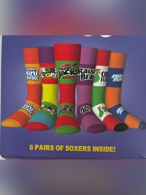 Kelloggs mens crew soxer socks 6 pairs NEW NWT cereal One size